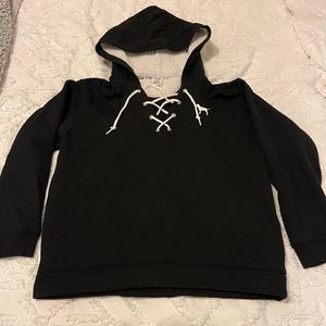 PINK Lace up Sherpa Hooded sweatshirt